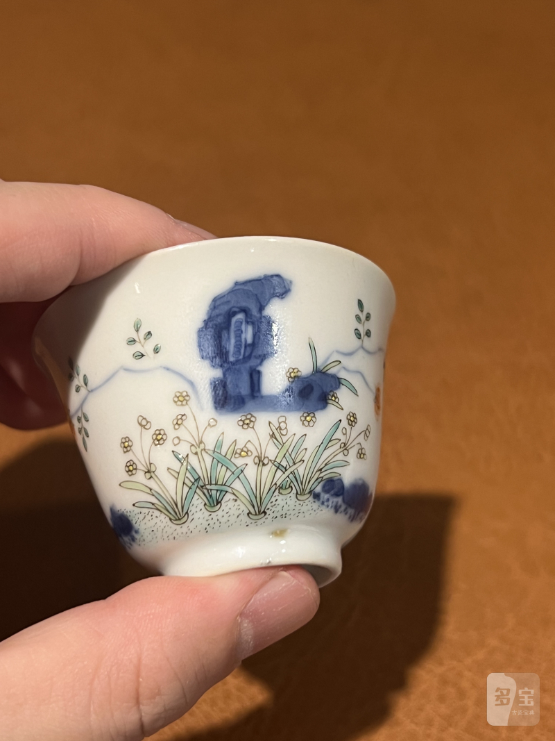 清道光 青花五彩花神杯 - 图6